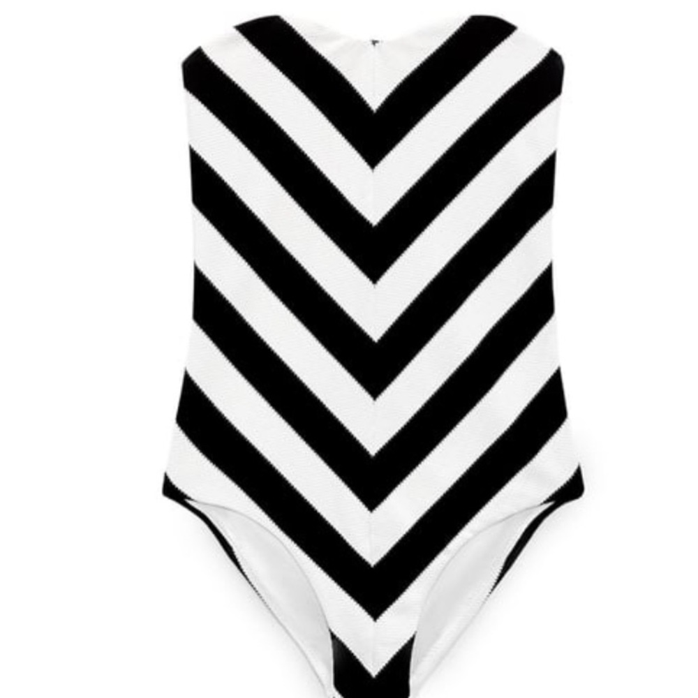 Zara Barbie black & white chevron bathing suit M